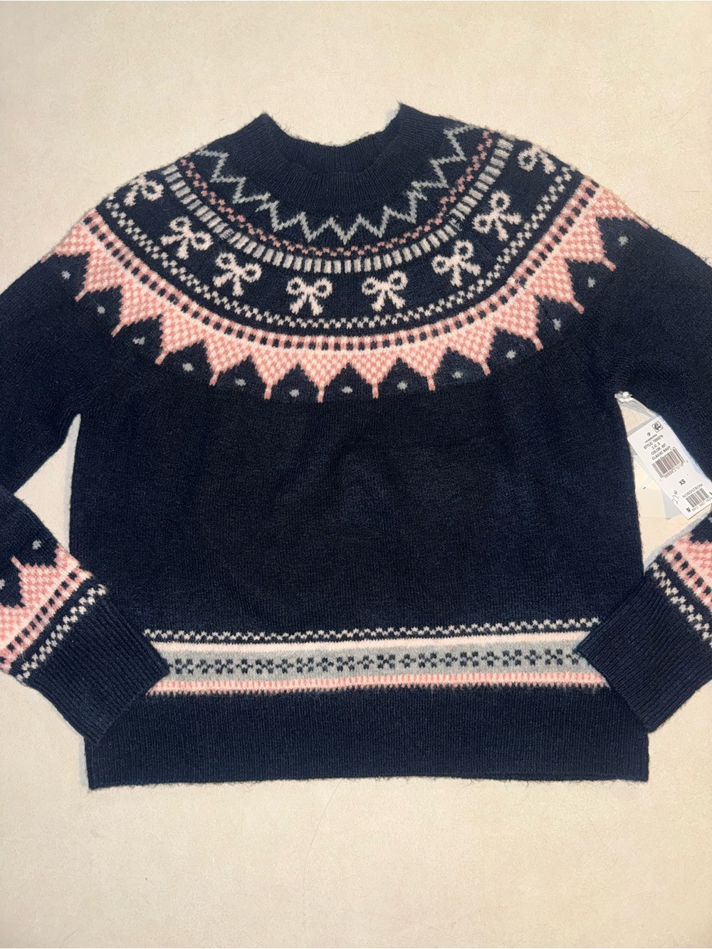 NWT CeCe Bow Fair isle Knit Sweater Navy Pastel Coquette Cottagecore Size XS